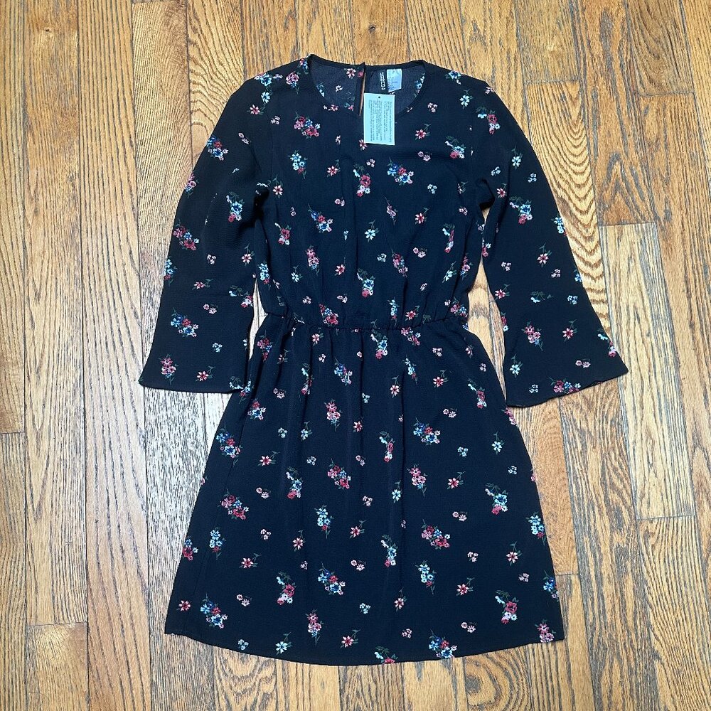H&M DIVIDED Black Floral Print Dress Size 2 - Picture 2 of 6